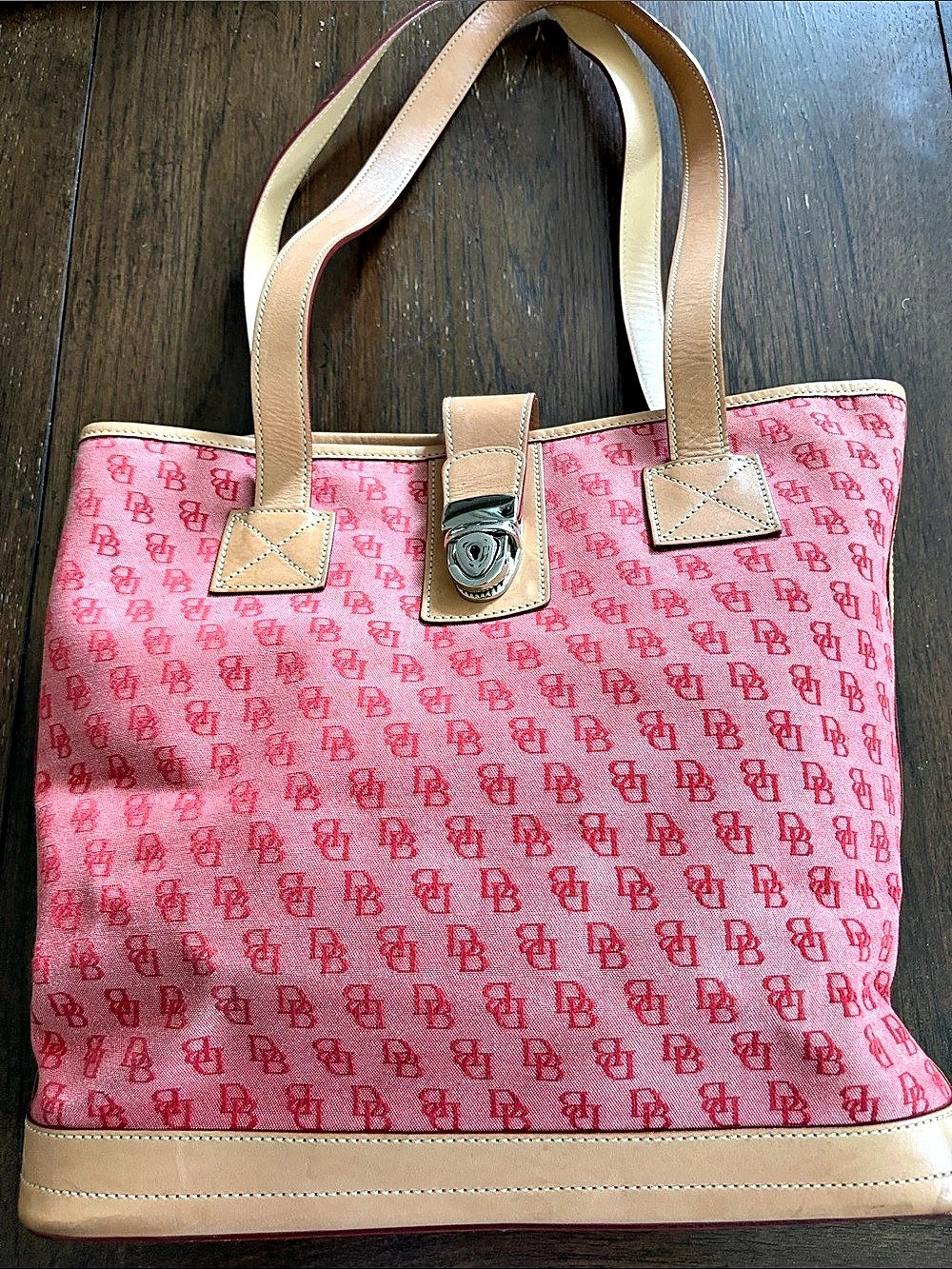 Dooney & Bourke Pink & Tan Monogram Tote